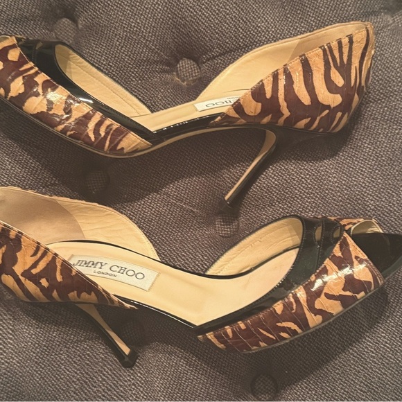 Jimmy Choo Shoes - Jimmy Choo Black Browns Animal Print Heels Peep Toe Pumps Shoes 37.5 US 7 Fall